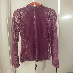 Zeagoo purple lace high-neck blouse